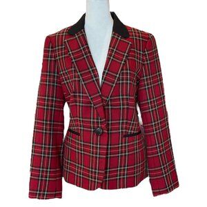 Red Plaid Single Button Suit Jacket